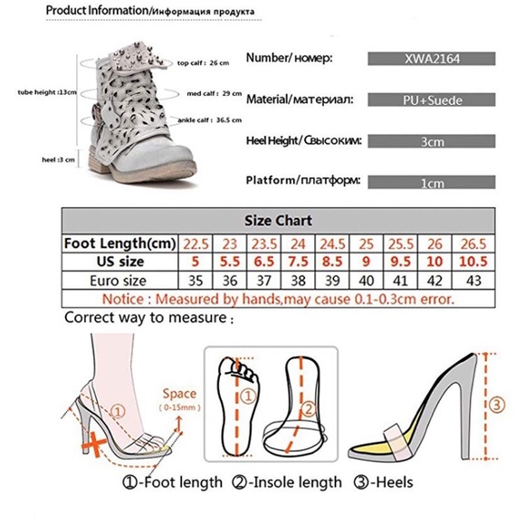 Combat Boots Studded Heels Biker Shoes-Winered - Picture 7 of 7